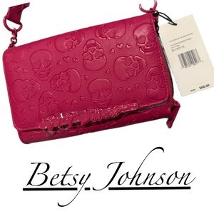 Betsey Johnson Fuchsia Skull Crossbody Bag
